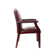 Boss Traditional Oxblood Vinyl Guest Chair W/ Mahogany Finish, B959-BY