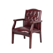 Boss Traditional Oxblood Vinyl Guest Chair W/ Mahogany Finish, B959-BY