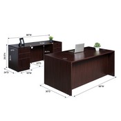 Boss Office Products Executive Office Suite, 66 Inch Desk and Credenza with Dual Box/Box/File Storage Pedestals, Mahogany ((N102,N111,2 N166)MAHOGANY), GROUPA12-M