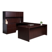 Boss Office Products 66 Inch Executive U-Shape Desk with 2 Drawer Lateral File and 4 Door Hutch, Mahogany  ((N102,N197,N111,N140,N112), GROUPA17-M