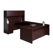 Boss Office Products 71 Inch Executive U-Shape Desk with Box/Box/File Storage Pedestal and 4 Door Hutch, Mahogany ((N101,N170,N143,N144,N166)MAHOGANY), GROUPA5-M