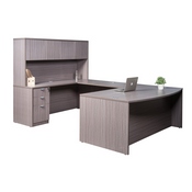 Boss Ofice Products 71 Inch Executive U-Shaped Curved Bow Desk with Box/BoxFile Storage Pedestal and 4 Door Hutch ((N189/166/170/143/144)DRIFTWOOD), GROUPAH-DW