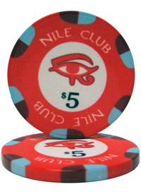 $5 Nile Club 10 Gram Ceramic Poker Chip Sold by the Roll 25 pcs. per Roll, CPNI-$5*25