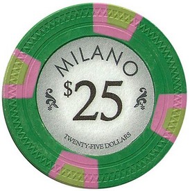 Milano 10 Gram Clay Poker Chip $25 Sold By the Roll of 25pcs., CPML-$25*25
