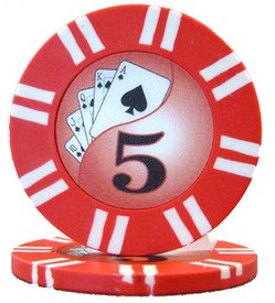 2 Stripe Twist Series 8 gram Poker Chip $5 Sold by the Roll 25 pcs. per Roll, CPTST-$5*25