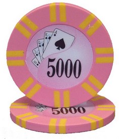 2 Stripe Twist Series 8 gram Poker Chip $5000 Sold by the Roll 25 pcs. per Roll, CPTST-$5000*25