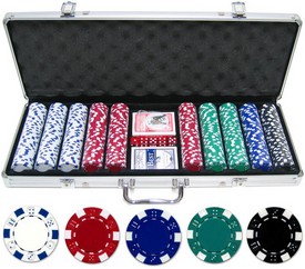 500ct Striped Dice 11.5g Clay Poker Chips Aluminum Case Promo Set, Promo-Set