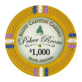 Bluff Canyon Series 13.5 Gram Poker Chips - $1000 Sold By the Roll of 25pcs., CPBL-$1000*25