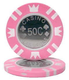 Coin Inlay Series 15 Gram Poker Chip - $0.50 Sold By the Roll 25 pcs. per Roll, CPCI-50c*25