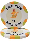 $1 Nile Club 10 Gram Ceramic Poker Chip Sold by the Roll 25 pcs. per Roll, CPNI-$1*25