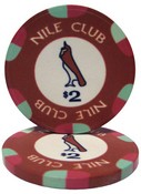 $2 Nile Club 10 Gram Ceramic Poker Chip Sold by the Roll 25 pcs. per Roll, CPNI-$2*25