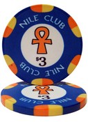 $3 Nile Club 10 Gram Ceramic Poker Chip Sold by the Roll 25 pcs. per Roll, CPNI-$3*25