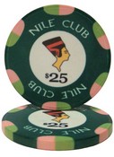 $25 Nile Club 10 Gram Ceramic Poker Chip Sold by the Roll 25 pcs. per Roll, CPNI-$25*25