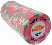 $2.50 Nile Club 10 Gram Ceramic Poker Chip Sold by the Roll 25 pcs. per Roll, CPNI-$2.5*25