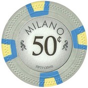 Milano 10 Gram Clay Poker Chip $0.50 Sold By the Roll of 25pcs., CPML-50c*25