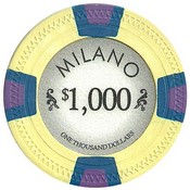 Milano 10 Gram Clay Poker Chip $1000 Sold By the Roll of 25pcs., CPML-$1000*25