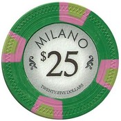 Milano 10 Gram Clay Poker Chip $25 Sold By the Roll of 25pcs., CPML-$25*25