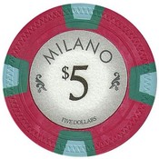 Milano 10 Gram Clay Poker Chip $5 Sold By the Roll of 25pcs., CPML-$5*25