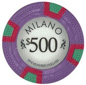 Milano 10 Gram Clay Poker Chip $500 Sold By the Roll of 25pcs., CPML-$500*25