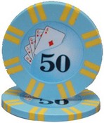 2 Stripe Twist Series 8 gram Poker Chip $50 Sold by the Roll 25 pcs. per Roll, CPTST-$50*25