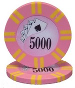2 Stripe Twist Series 8 gram Poker Chip $5000 Sold by the Roll 25 pcs. per Roll, CPTST-$5000*25