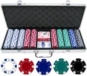 500ct Striped Dice 11.5g Clay Poker Chips Aluminum Case Promo Set, Promo-Set