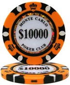 Monte Carlo 14 Gram Poker Chips - $10000 Sold by the Roll 25 pcs per Roll, CPMC-$10000*25