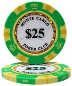 Monte Carlo 14 Gram Poker Chips - $25 Sold by the Roll 25 pcs per Roll, CPMC-$25*25