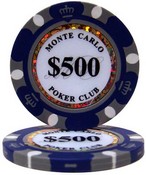 Monte Carlo 14 Gram Poker Chips - $500 Sold by the Roll 25 pcs per Roll, CPMC-$500*25