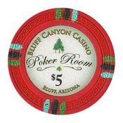 Bluff Canyon Series 13.5 Gram Poker Chips - $5 Sold By the Roll of 25pcs., CPBL-$5*25