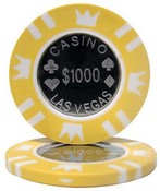 Coin Inlay Series 15 Gram Poker Chip - $1000 Sold By the Roll 25 pcs. per Roll, CPCI-$1000*25