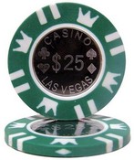 Coin Inlay Series 15 Gram Poker Chip - $25 Sold By the Roll 25 pcs. per Roll, CPCI-$25*25