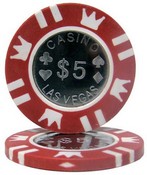 Coin Inlay Series 15 Gram Poker Chip - $5 Sold By the Roll 25 pcs. per Roll, CPCI-$5*25
