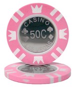 Coin Inlay Series 15 Gram Poker Chip - $0.50 Sold By the Roll 25 pcs. per Roll, CPCI-50c*25