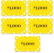 5 Denominated Poker Plaques Yellow $1000, CPDP-$1000*5