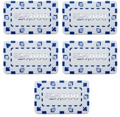5 Denominated Poker Plaques White $25000, CPDP-$25000*5