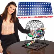 Professional Bingo Set w/ 19" Cage, 1.5" Balls, & Wood Board, GBIN-105