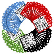 100 Pack of Bingo Cards (Four Different Colors), GBIN-204