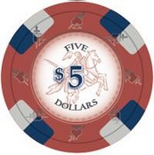 Poker Knights Series Clay Poker Chips 13.5g Roll of 25 Chips - $5, CPPK-$5*25
