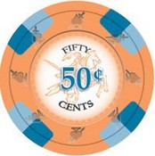 Poker Knights Series Clay Poker Chips 13.5g Roll of 25 Chips - $0.50, CPPK-50c*25