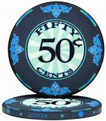 $0.50 Scroll 10 Gram Ceramic Poker Chip Sold by the Roll 25 pcs. per Roll, CPSC-50c*25