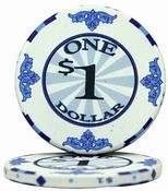 $1 Scroll 10 Gram Ceramic Poker Chip Sold by the Roll 25 pcs. per Roll, CPSC-$1*25
