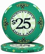 $25 Scroll 10 Gram Ceramic Poker Chip Sold by the Roll 25 pcs. per Roll, CPSC-$25*25