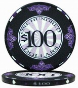$100 Scroll 10 Gram Ceramic Poker Chip Sold by the Roll 25 pcs. per Roll, CPSC-$100*25