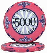 $5000 Scroll 10 Gram Ceramic Poker Chip Sold by the Roll 25 pcs. per Roll, CPSC-$5000*25