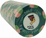 $25 Nile Club 10 Gram Ceramic Poker Chip Sold by the Roll 25 pcs. per Roll, CPNI-$25*25