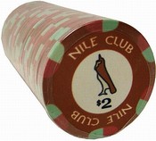 $2 Nile Club 10 Gram Ceramic Poker Chip Sold by the Roll 25 pcs. per Roll, CPNI-$2*25