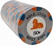$.50 Nile Club 10 Gram Ceramic Poker Chip Sold by the Roll 25 pcs. per Roll, CPNI-50c*25