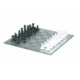 13 " Frosted B&W Chessmen Mirror Board Glass Chess Set, 2172