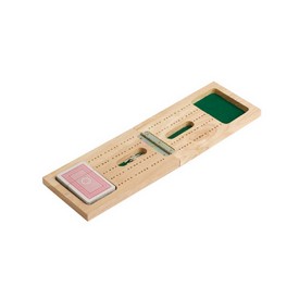 Wooden Travel Cribbage W/Playing Cards, 2428